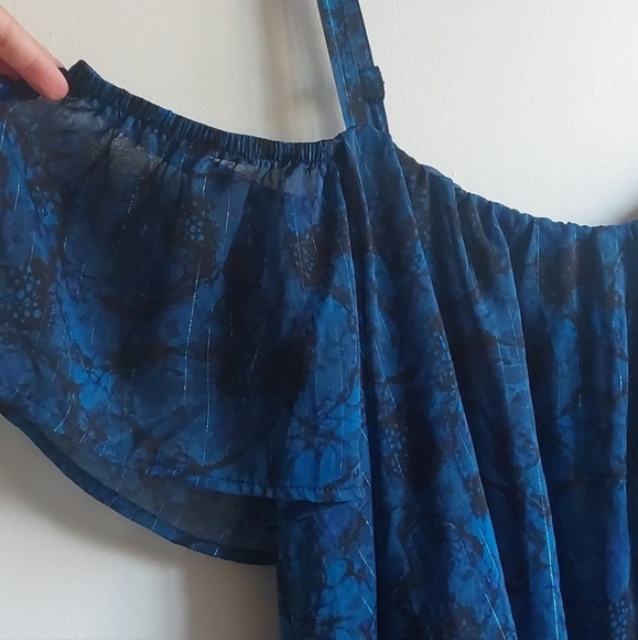 Blue Cold Shoulder Dress - Picture 2 of 10